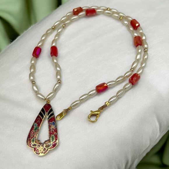 Jewelry - RED CLOISONNÉ BEADED HANDMADE NECKLACE